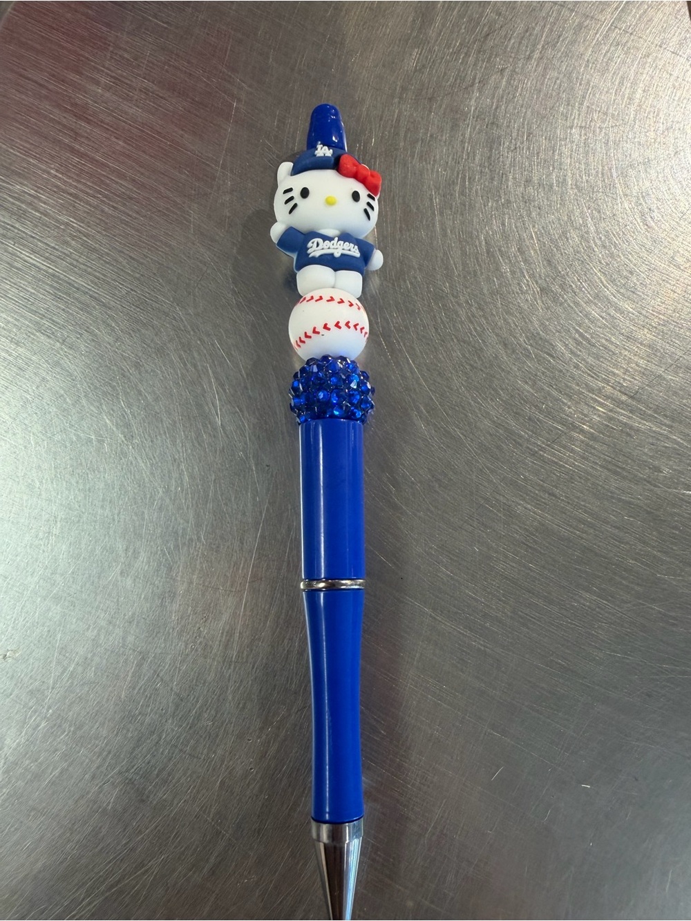 Hello Kitty Dodgers Blue and White Baseball Decorative Pen with Red Bow